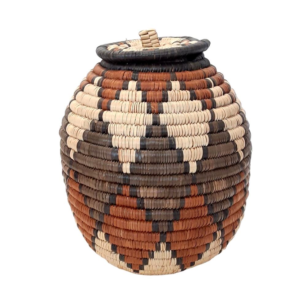 African Zulu Ukhamba Beer Basket & Lid 6" Traditional Unique Tribal South Africa